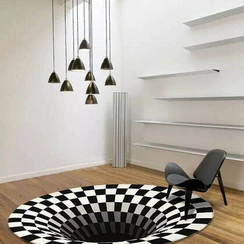 3D Vortex Carpet Black White Grid Bottomless Hole Illusion Rug Living Room Bedroom Anti-Slip Floor Mats Home Fashion Carpet Rugs - SAVOUR DECORE