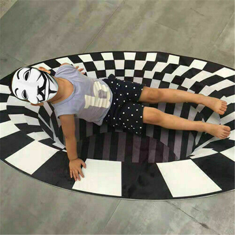 3D Vortex Carpet Black White Grid Bottomless Hole Illusion Rug Living Room Bedroom Anti-Slip Floor Mats Home Fashion Carpet Rugs - SAVOUR DECORE