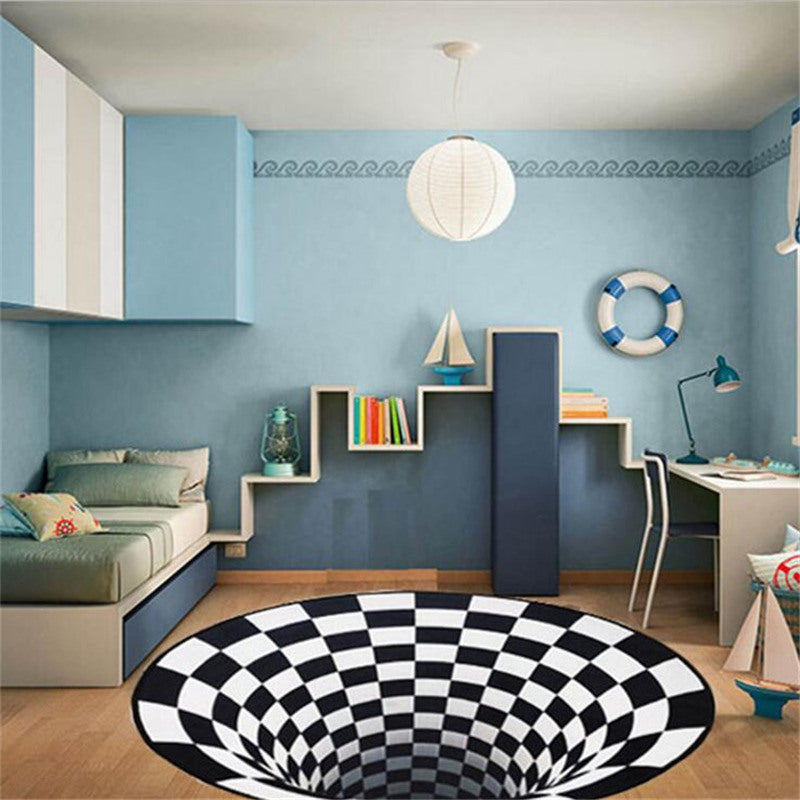 3D Vortex Carpet Black White Grid Bottomless Hole Illusion Rug Living Room Bedroom Anti-Slip Floor Mats Home Fashion Carpet Rugs - SAVOUR DECORE