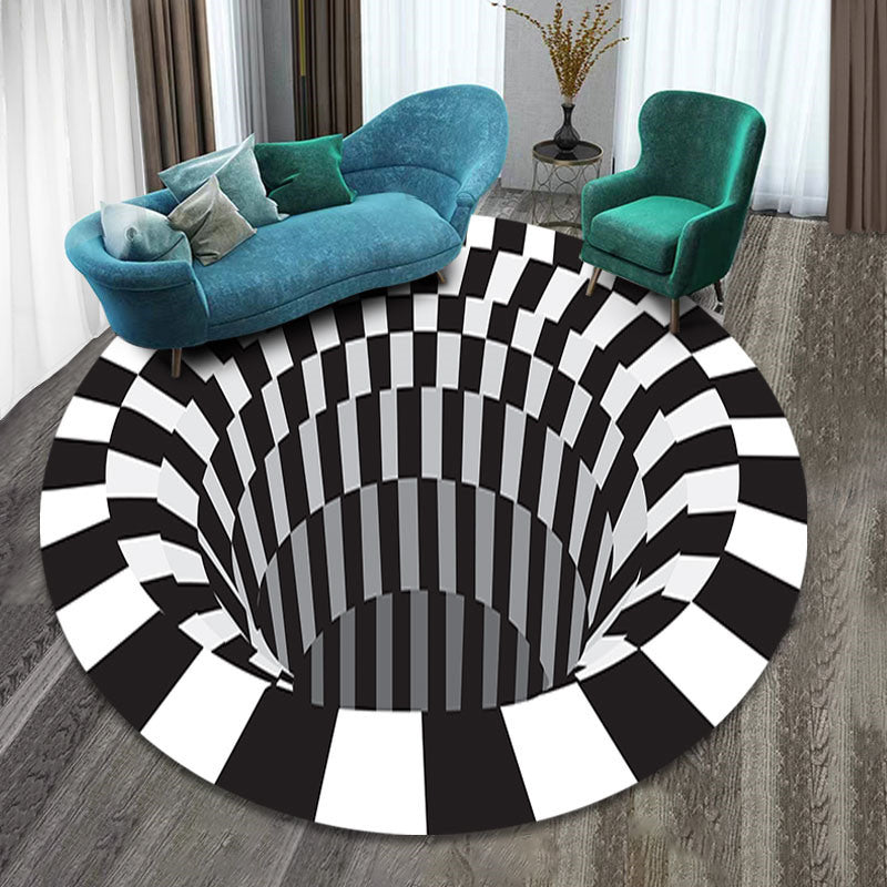 3D Vortex Carpet Black White Grid Bottomless Hole Illusion Rug Living Room Bedroom Anti-Slip Floor Mats Home Fashion Carpet Rugs - SAVOUR DECORE