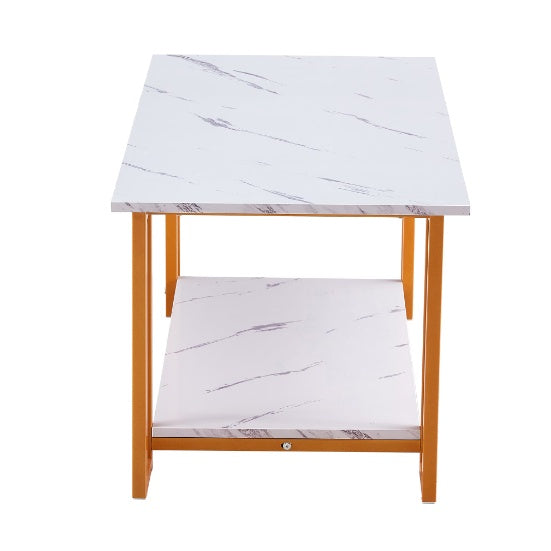 Coffee Table, 2 Layers 1.5cm Thick Marble MDF Rectangle Tabletop Iron Coffee Table - SAVOUR DECORE