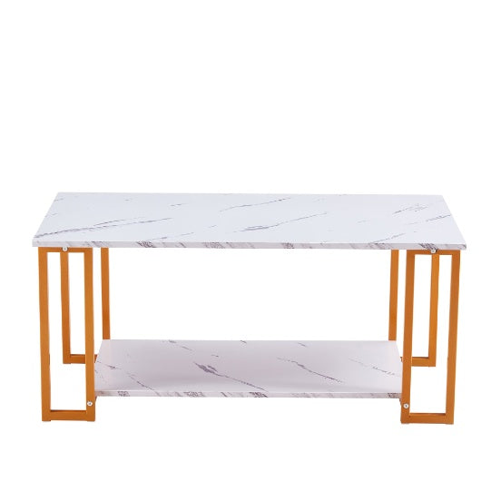 Coffee Table, 2 Layers 1.5cm Thick Marble MDF Rectangle Tabletop Iron Coffee Table - SAVOUR DECORE