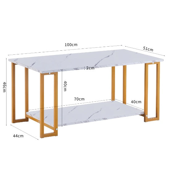 Coffee Table, 2 Layers 1.5cm Thick Marble MDF Rectangle Tabletop Iron Coffee Table - SAVOUR DECORE