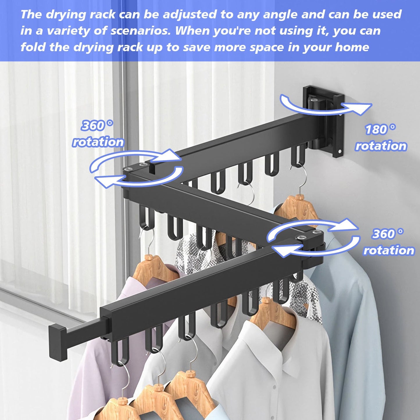 Drying Rack Clothing Wall Mounted, Clothes Drying Rack, Retractable Clothesline Indoor, Laundry Room Organization, Space-Saver, Collapsible Clothes Hanging Rack - SAVOUR DECORE