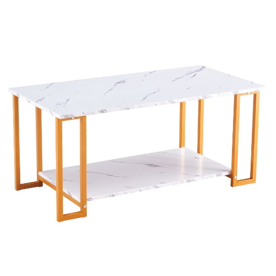 Coffee Table, 2 Layers 1.5cm Thick Marble MDF Rectangle Tabletop Iron Coffee Table - SAVOUR DECORE