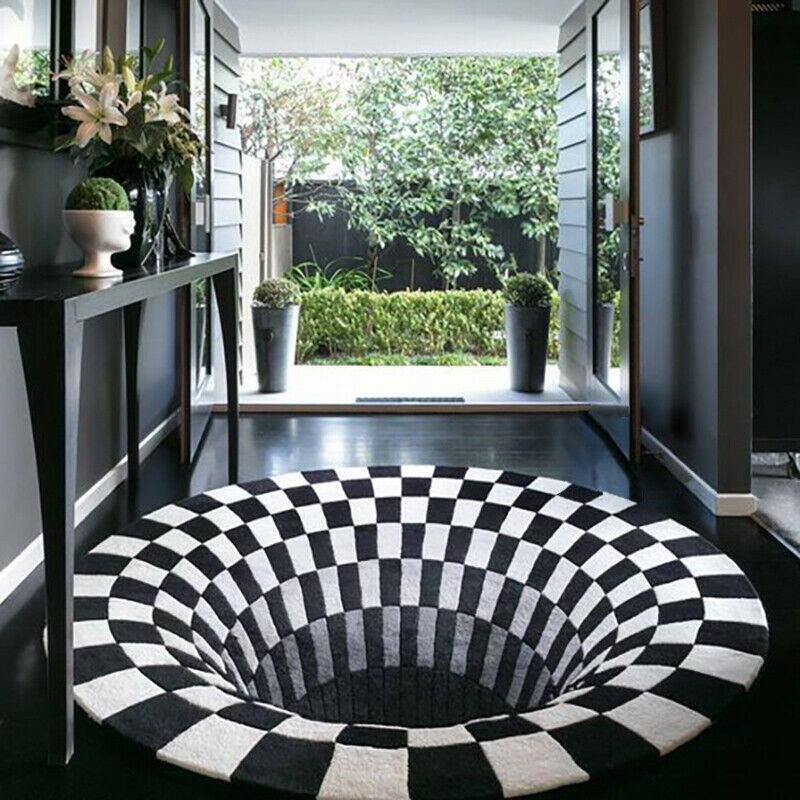 3D Vortex Carpet Black White Grid Bottomless Hole Illusion Rug Living Room Bedroom Anti-Slip Floor Mats Home Fashion Carpet Rugs - SAVOUR DECORE