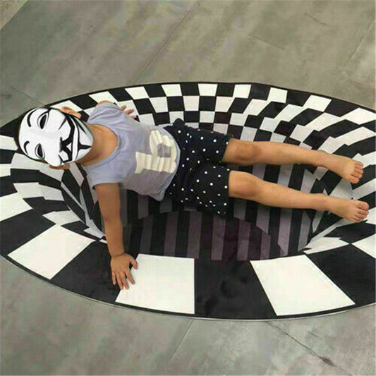 3D Vortex Carpet Black White Grid Bottomless Hole Illusion Rug Living Room Bedroom Anti-Slip Floor Mats Home Fashion Carpet Rugs - SAVOUR DECORE