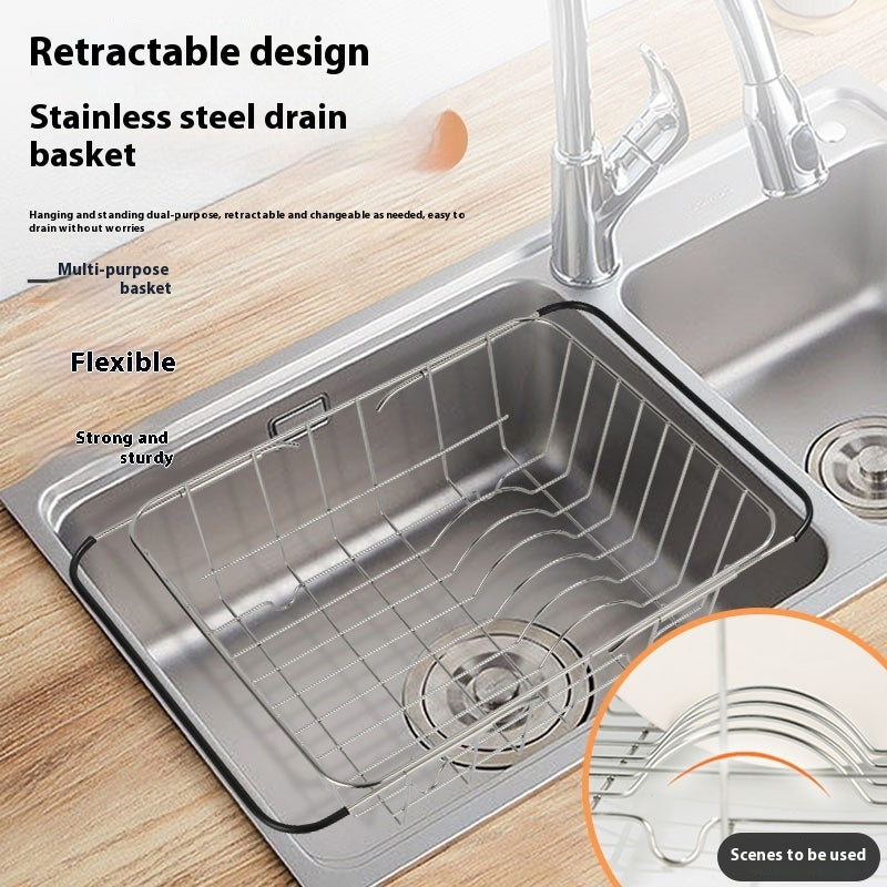 Kitchen Sink Telescopic Stainless Steel Basket Sink Drain Rack - SAVOUR DECORE