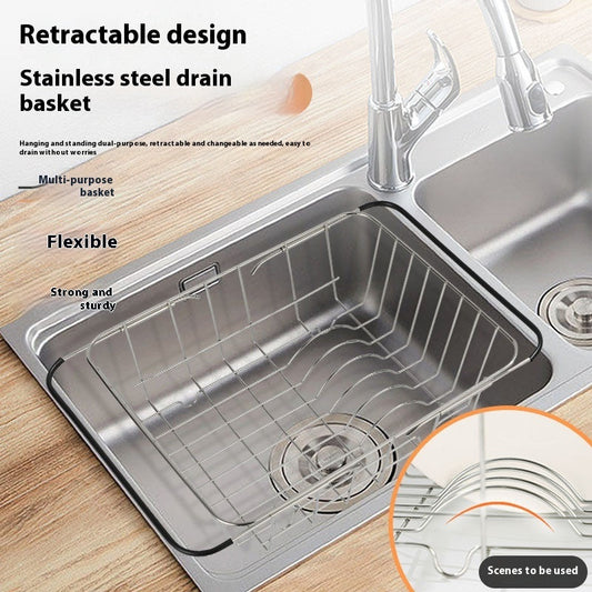 Kitchen Sink Telescopic Stainless Steel Basket Sink Drain Rack - SAVOUR DECORE