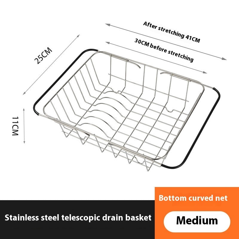 Kitchen Sink Telescopic Stainless Steel Basket Sink Drain Rack - SAVOUR DECORE
