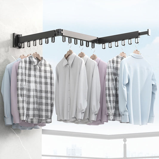 Drying Rack Clothing Wall Mounted, Clothes Drying Rack, Retractable Clothesline Indoor, Laundry Room Organization, Space-Saver, Collapsible Clothes Hanging Rack - SAVOUR DECORE