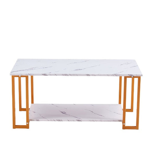 Coffee Table, 2 Layers 1.5cm Thick Marble MDF Rectangle Tabletop Iron Coffee Table - SAVOUR DECORE