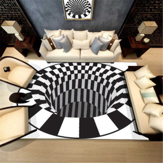 3D Vortex Carpet Black White Grid Bottomless Hole Illusion Rug Living Room Bedroom Anti-Slip Floor Mats Home Fashion Carpet Rugs - SAVOUR DECORE