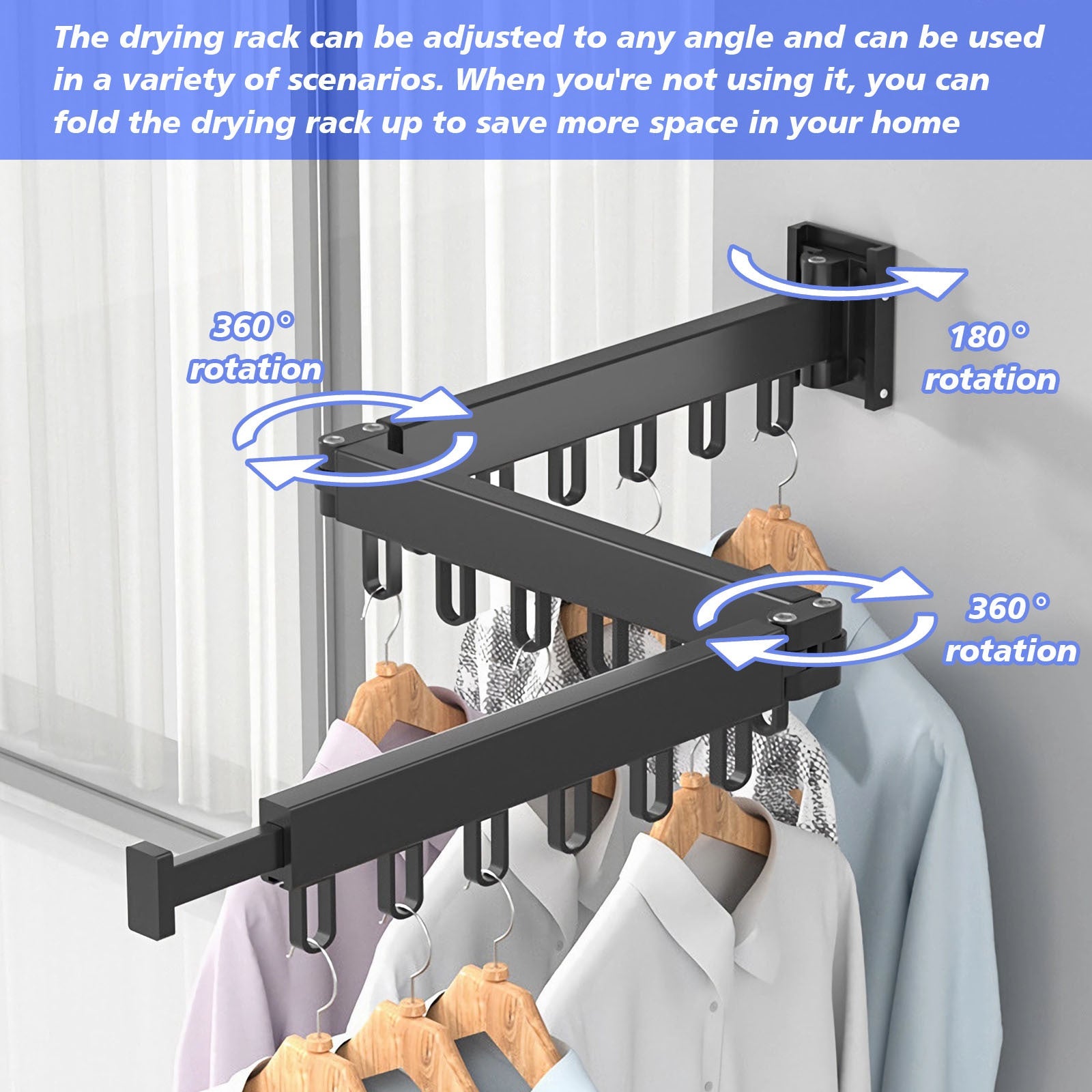 Drying Rack Clothing Wall Mounted, Clothes Drying Rack, Retractable Clothesline Indoor, Laundry Room Organization, Space-Saver, Collapsible Clothes Hanging Rack - SAVOUR DECORE