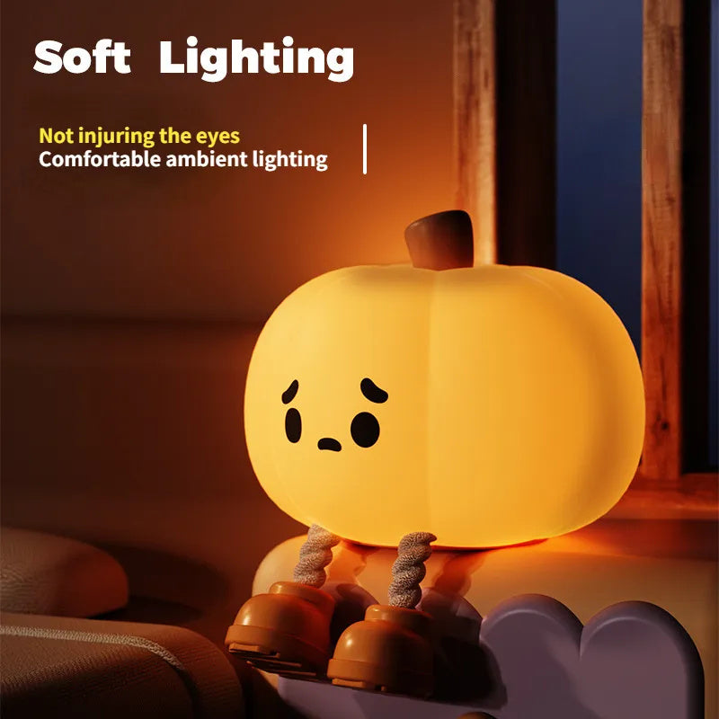 Home Decor Halloween Pumpkin Night Light Cute Soft Silicone Lamp Touch Dimmable Rechargeable Bedside Decor Light Kids Gifts Halloween Decorations - SAVOUR DECORE